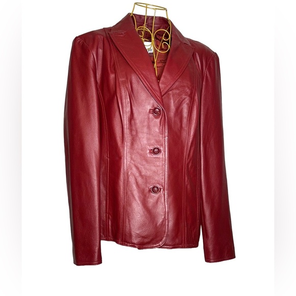East 5th Genuine Leather 3-Button Jacket with Pockets in Cherrywood, Size Large - Picture 4 of 14
